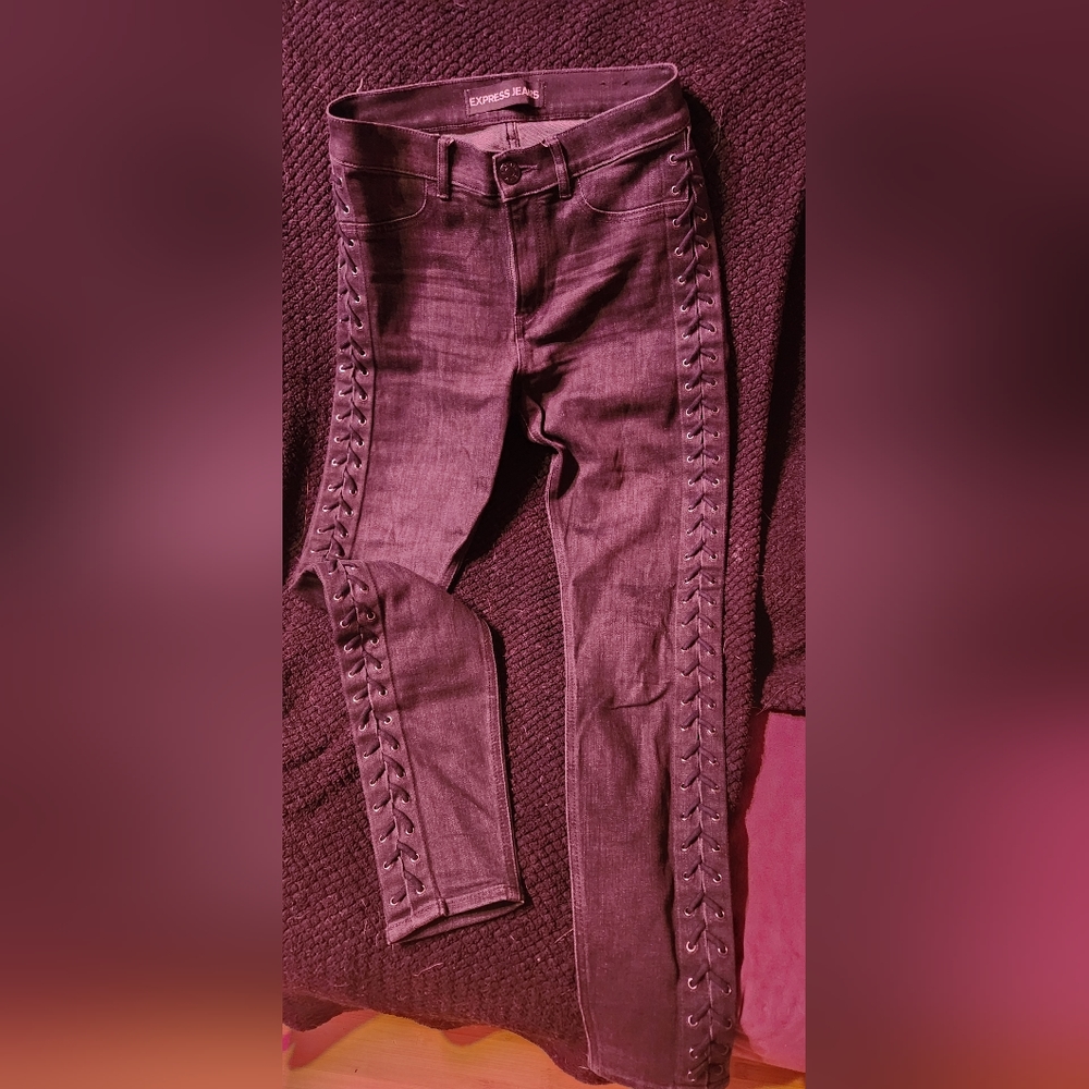 Express 4R black thread detail jeans